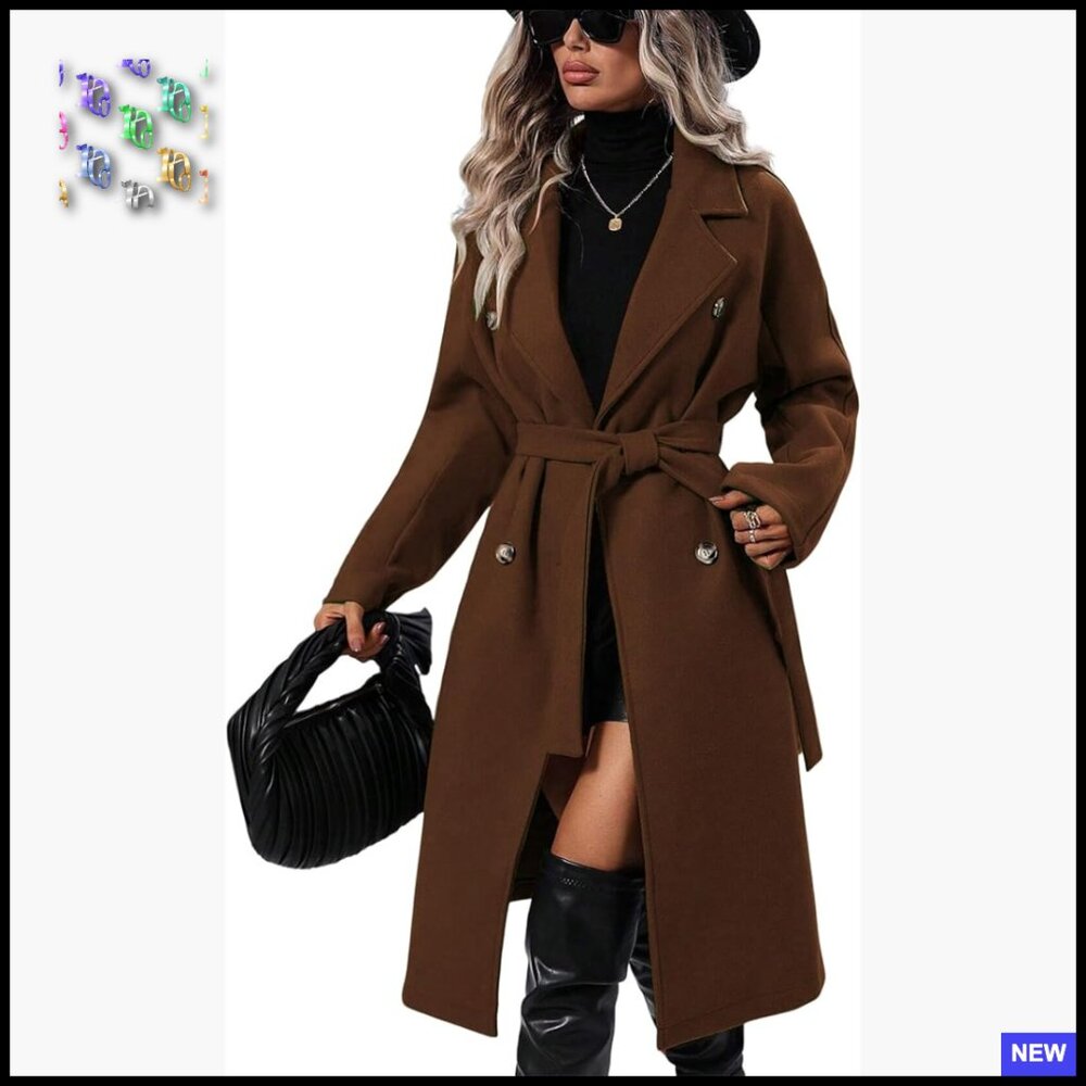 Oversized Wool Blend Pea Coat Classic Elegant Winter Trench Double Breasted